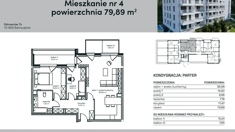 Rzut - Mieszkanie na sprzedaż 3 pokoje o powierzchni 79,89 m² - numer 4 w Odrowców 7C