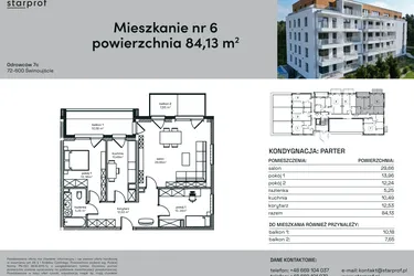 Rzut - Mieszkanie na sprzedaż 3 pokoje o powierzchni 84,13 m² - numer 6 w Odrowców 7C