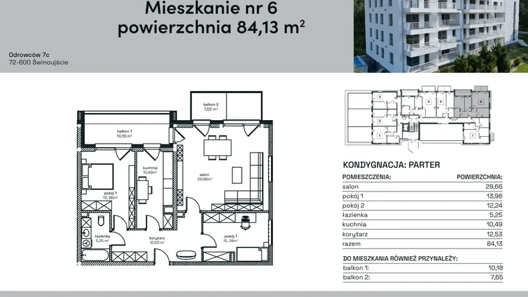 Rzut - Mieszkanie na sprzedaż 3 pokoje o powierzchni 84,13 m² - numer 6 w Odrowców 7C