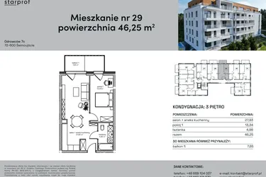 Rzut - Mieszkanie na sprzedaż 2 pokoje o powierzchni 46,25 m² - numer 29 w Odrowców 7C