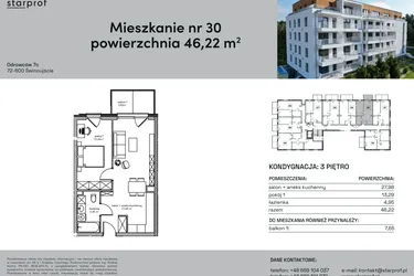 Rzut - Mieszkanie na sprzedaż 2 pokoje o powierzchni 46,22 m² - numer 30 w Odrowców 7C