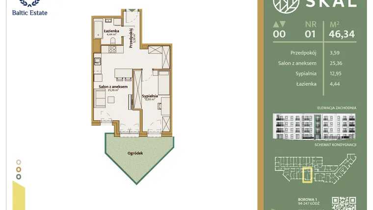 Rzut - Mieszkanie na sprzedaż 2 pokoje o powierzchni 46,34 m² - numer M.1 w Skal