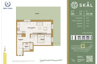 Rzut - Mieszkanie na sprzedaż 2 pokoje o powierzchni 47,1 m² - numer M.11 w Skal