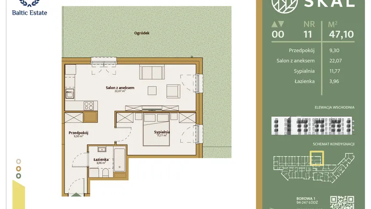 Rzut - Mieszkanie na sprzedaż 2 pokoje o powierzchni 47,1 m² - numer M.11 w Skal