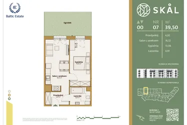 Rzut - Mieszkanie na sprzedaż 2 pokoje o powierzchni 39,5 m² - numer M.7 w Skal
