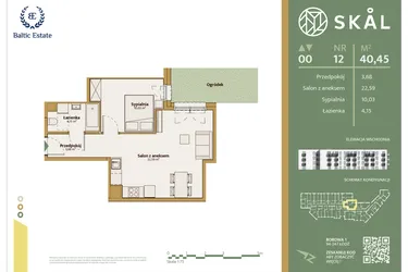 Rzut - Mieszkanie na sprzedaż 2 pokoje o powierzchni 40,12 m² - numer M.12 w Skal