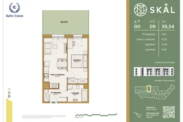 Rzut - Mieszkanie na sprzedaż 2 pokoje o powierzchni 39,54 m² - numer M.9 w Skal