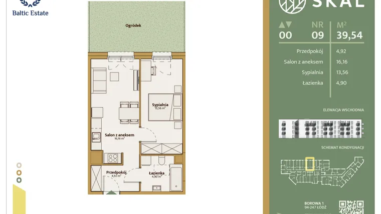 Rzut - Mieszkanie na sprzedaż 2 pokoje o powierzchni 39,54 m² - numer M.9 w Skal