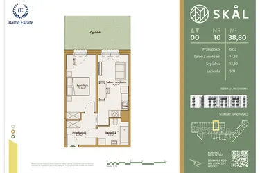 Rzut - Mieszkanie na sprzedaż 2 pokoje o powierzchni 38,8 m² - numer M.10 w Skal