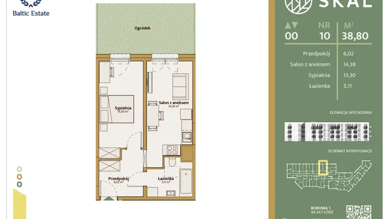 Rzut - Mieszkanie na sprzedaż 2 pokoje o powierzchni 38,8 m² - numer M.10 w Skal