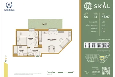 Rzut - Mieszkanie na sprzedaż 2 pokoje o powierzchni 43,97 m² - numer M.13 w Skal