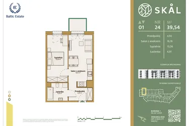 Rzut - Mieszkanie na sprzedaż 2 pokoje o powierzchni 39,54 m² - numer M.24 w Skal