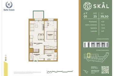 Rzut - Mieszkanie na sprzedaż 2 pokoje o powierzchni 39,5 m² - numer M.25 w Skal