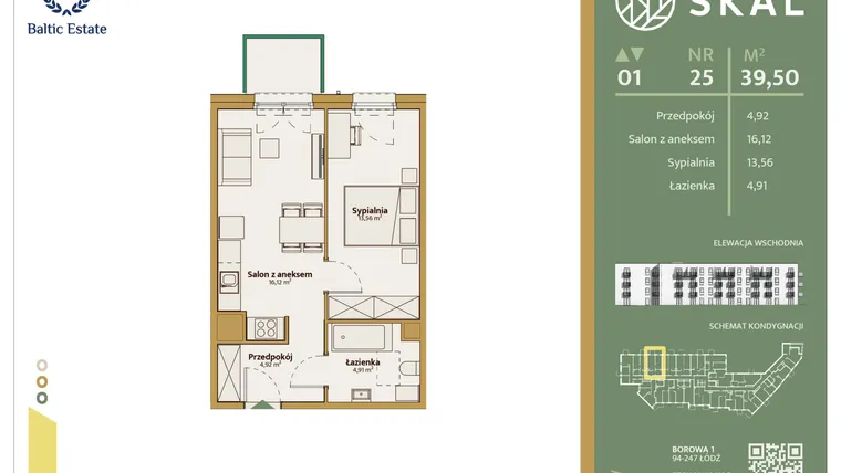 Rzut - Mieszkanie na sprzedaż 2 pokoje o powierzchni 39,5 m² - numer M.25 w Skal