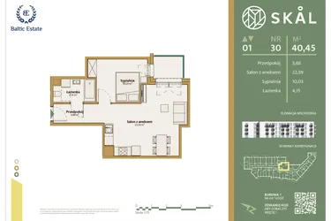 Rzut - Mieszkanie na sprzedaż 2 pokoje o powierzchni 40,12 m² - numer M.30 w Skal