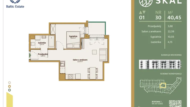 Rzut - Mieszkanie na sprzedaż 2 pokoje o powierzchni 40,45 m² - numer M.30 w Skal