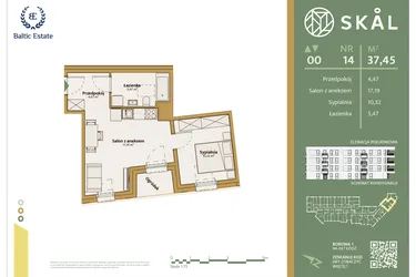 Rzut - Mieszkanie na sprzedaż 2 pokoje o powierzchni 37,45 m² - numer M.14 w Skal
