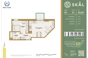 Rzut - Mieszkanie na sprzedaż 2 pokoje o powierzchni 44,53 m² - numer M.31 w Skal