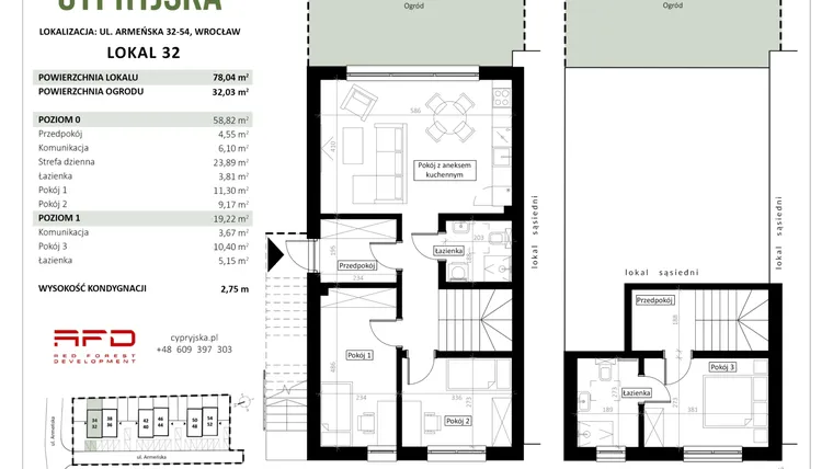 Rzut - Mieszkanie na sprzedaż 2 pokoje o powierzchni 78,04 m² - numer 32 w Cypryjska