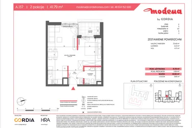 Rzut - Mieszkanie na sprzedaż 1 pokój o powierzchni 41,79 m² - numer A.137 w Modena II