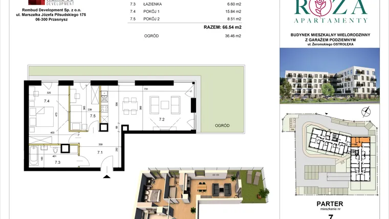 Rzut - Mieszkanie na sprzedaż 3 pokoje o powierzchni 66,54 m² - numer M  7 w Apartamenty Róża