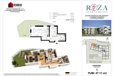 Rzut - Mieszkanie na sprzedaż 2 pokoje o powierzchni 47,11 m² - numer M  1 w Apartamenty Róża