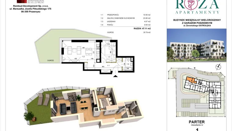 Rzut - Mieszkanie na sprzedaż 2 pokoje o powierzchni 47,11 m² - numer M  1 w Apartamenty Róża