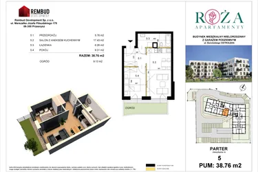 Rzut - Mieszkanie na sprzedaż 2 pokoje o powierzchni 38,76 m² - numer M  5 w Apartamenty Róża
