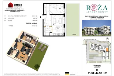 Rzut - Mieszkanie na sprzedaż 2 pokoje o powierzchni 44,9 m² - numer M  8 w Apartamenty Róża