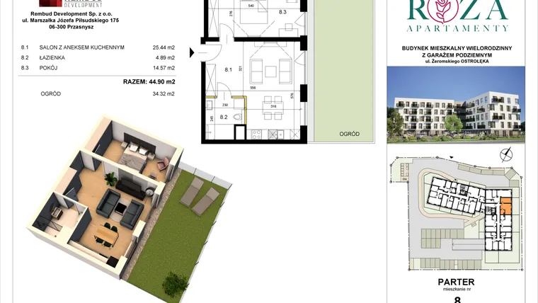 Rzut - Mieszkanie na sprzedaż 2 pokoje o powierzchni 44,9 m² - numer M  8 w Apartamenty Róża