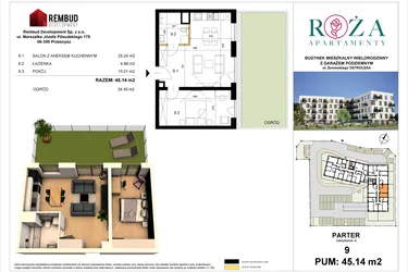 Rzut - Mieszkanie na sprzedaż 2 pokoje o powierzchni 45,14 m² - numer M  9 w Apartamenty Róża