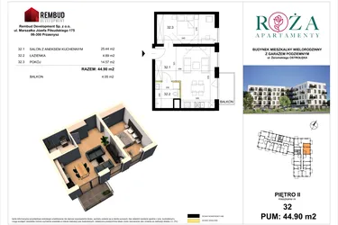 Rzut - Mieszkanie na sprzedaż 2 pokoje o powierzchni 44,9 m² - numer M  32 w Apartamenty Róża