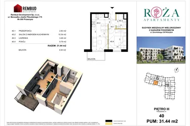 Rzut - Mieszkanie na sprzedaż 2 pokoje o powierzchni 31,44 m² - numer M  40 w Apartamenty Róża