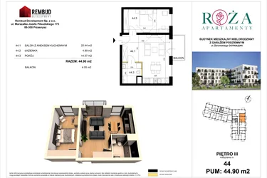 Rzut - Mieszkanie na sprzedaż 2 pokoje o powierzchni 44,9 m² - numer M  44 w Apartamenty Róża