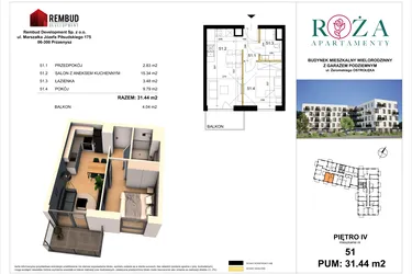 Rzut - Mieszkanie na sprzedaż 2 pokoje o powierzchni 31,44 m² - numer M  51 w Apartamenty Róża