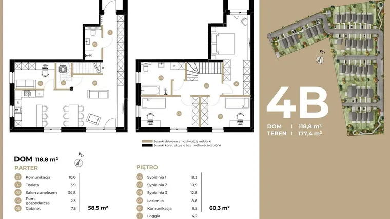 Rzut - Dom na sprzedaż 5 pokoi o powierzchni 118,8 m² - numer 4B w Kasprowicza 4 etap II