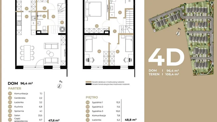 Rzut - Dom na sprzedaż 4 pokoje o powierzchni 96,4 m² - numer 4D w Kasprowicza 4 etap II