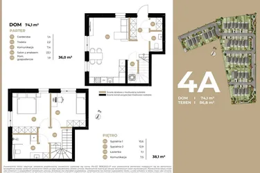 Rzut - Dom na sprzedaż 3 pokoje o powierzchni 74,1 m² - numer 4A w Kasprowicza 4 etap II