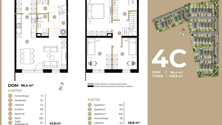 Rzut - Dom na sprzedaż 4 pokoje o powierzchni 96,4 m² - numer 4C w Kasprowicza 4 etap II