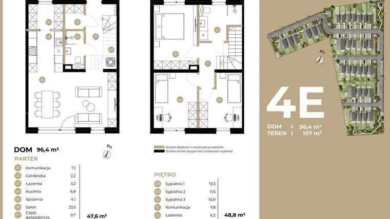 Rzut - Dom na sprzedaż 4 pokoje o powierzchni 96,4 m² - numer 4E w Kasprowicza 4 etap II