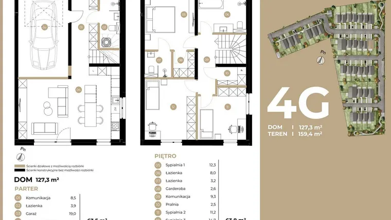 Rzut - Dom na sprzedaż 4 pokoje o powierzchni 127,3 m² - numer 4G w Kasprowicza 4 etap II