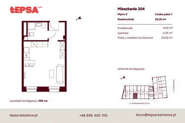 Rzut - Mieszkanie na sprzedaż 1 pokój o powierzchni 29,3 m² - numer M204 w Tepsa Kato