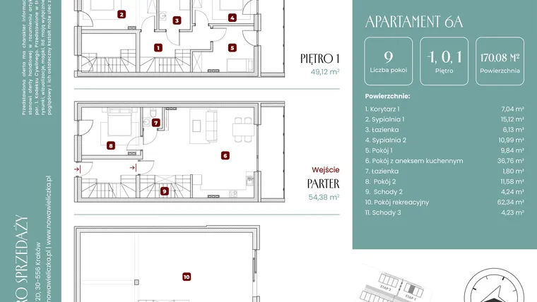 Rzut - Mieszkanie na sprzedaż 9 pokoi o powierzchni 170,08 m² - numer 6A w Nowa Wieliczka