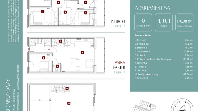 Rzut - Mieszkanie na sprzedaż 9 pokoi o powierzchni 170,08 m² - numer 5A w Nowa Wieliczka