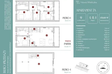 Rzut - Mieszkanie na sprzedaż 9 pokoi o powierzchni 170,08 m² - numer 7A w Nowa Wieliczka