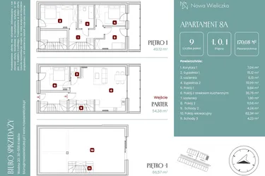 Rzut - Mieszkanie na sprzedaż 9 pokoi o powierzchni 170,08 m² - numer 8A w Nowa Wieliczka