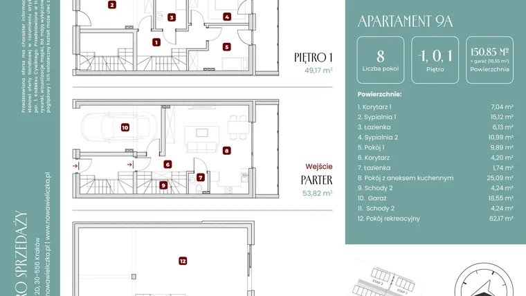 Rzut - Mieszkanie na sprzedaż 8 pokoi o powierzchni 150,85 m² - numer 9A w Nowa Wieliczka