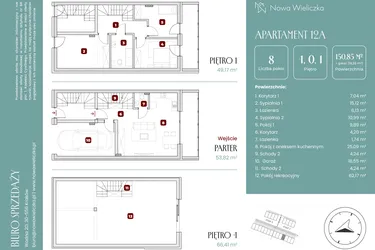 Rzut - Mieszkanie na sprzedaż 8 pokoi o powierzchni 150,85 m² - numer 12A w Nowa Wieliczka