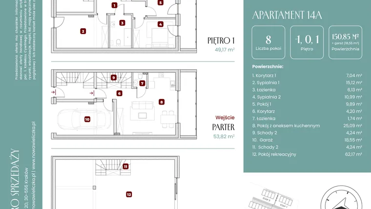 Rzut - Mieszkanie na sprzedaż 8 pokoi o powierzchni 150,85 m² - numer 14A w Nowa Wieliczka