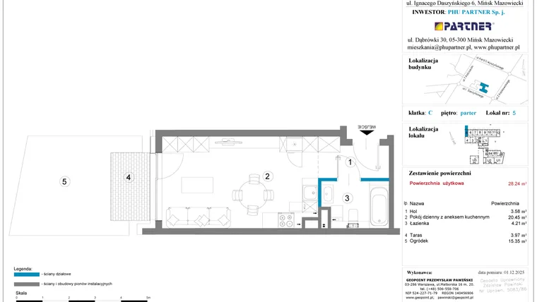 Rzut - Mieszkanie na sprzedaż 1 pokój o powierzchni 28,24 m² - numer 5 w Daszyńskiego Square etap 2